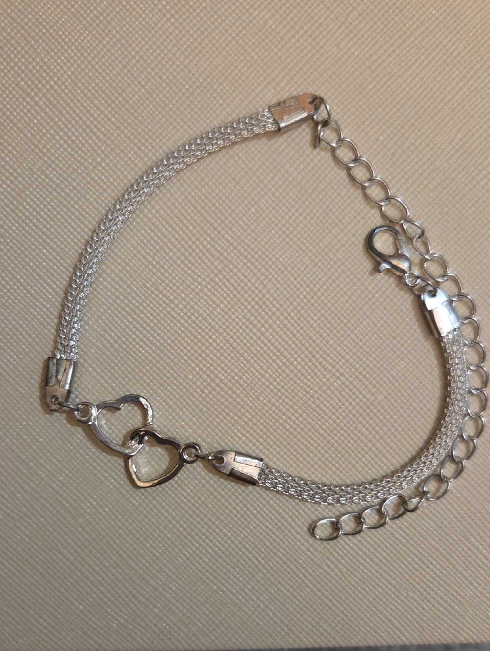 Silver Tone Double Heart Chain Bracelet With Extender 7in - Women Jewelry